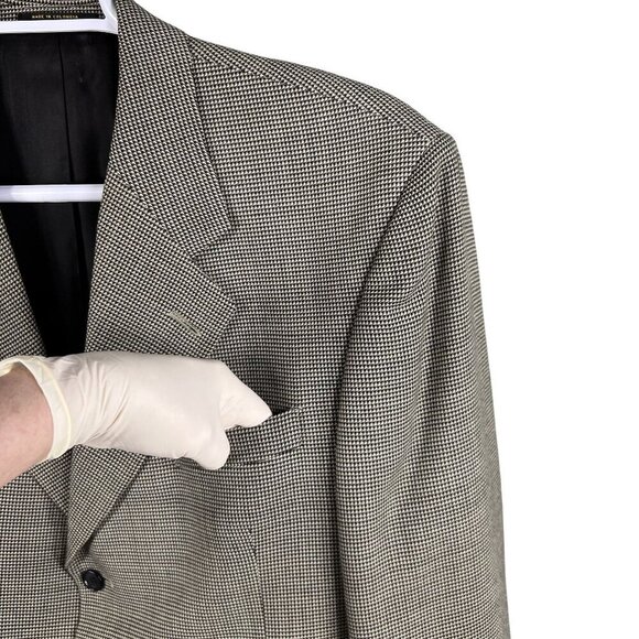 Gianfranco Ruffin Italy Mens 44R Wool Olive Green Houndstooth Blazer Timeless - Picture 5 of 15